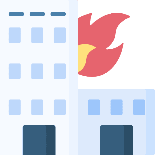 Fire architecture and city building house on fire icon