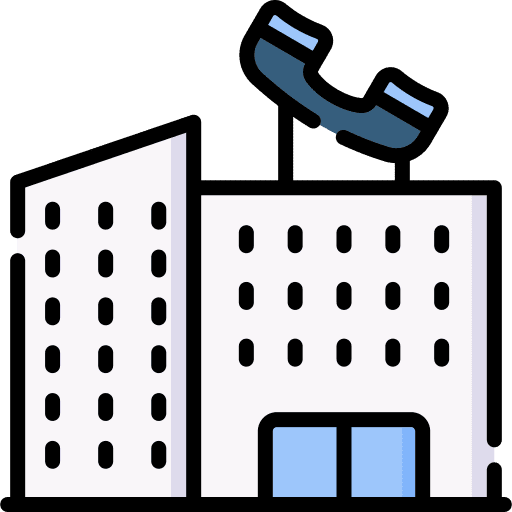 Office customer service architecture and city telephone icon