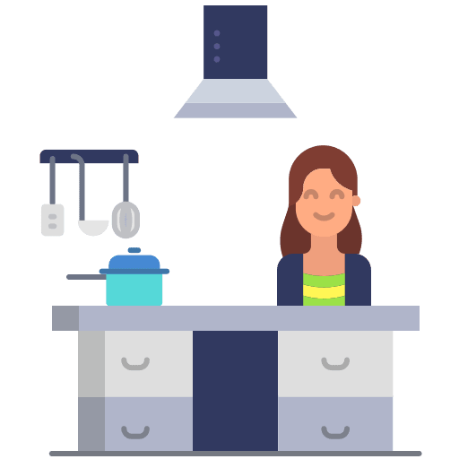 Kitchen furniture and household food woman icon