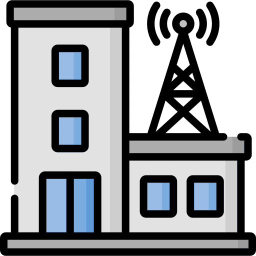 Radio station signal architecture and city tower icon