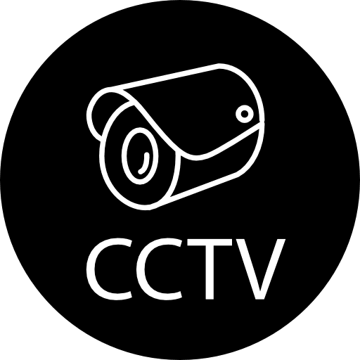 Cctv closed tv circuit surveillance symbol with video camera inside a circle cctv camera symbols icon