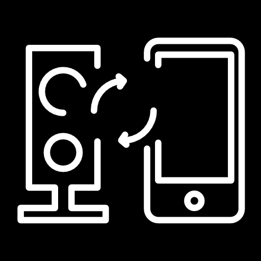 Surveillance system connected to phone and speakers computer tools connected icon