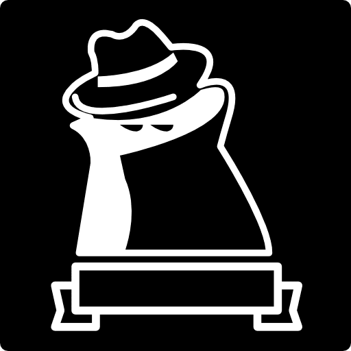 Famous robber symbol of a covered person with a ribbon banner in a square robber banner person icon