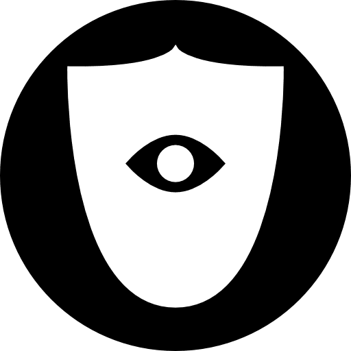 Surveillance symbol of an eye on a shield in a circle eye security shield icon
