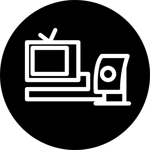 Surveillance video outlined camera and monitor in a circle symbol video camera camera icon