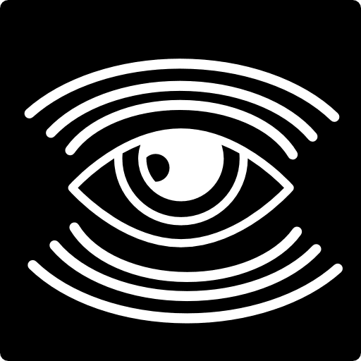 Eye surveillance symbol with many lines inside a square security observe square icon