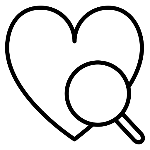 Heart care magnifying glass shapes and symbols icon