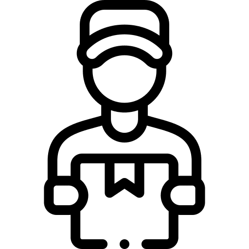 Delivery man packaging pick up package icon