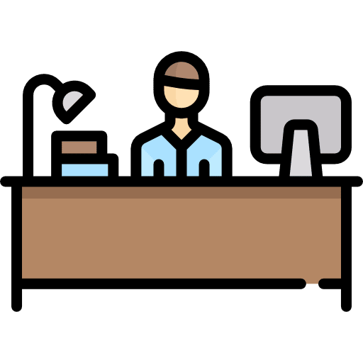 Desk worker sitting business and finance icon