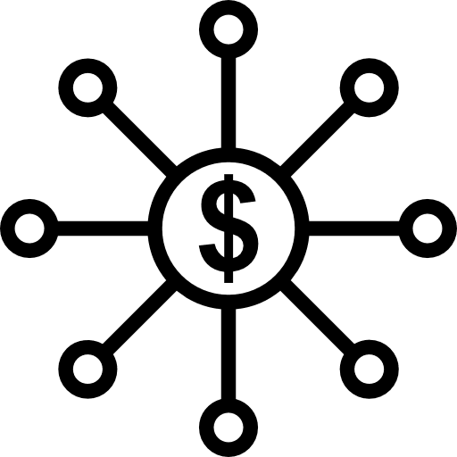 Network dollar symbol circles connection icon