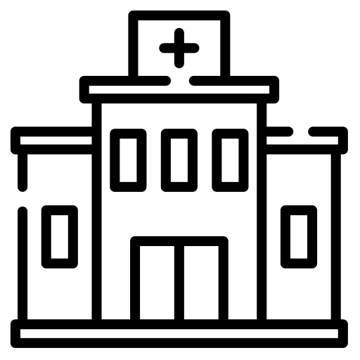 Hospital architecture and city healthcare and medical hospital building icon