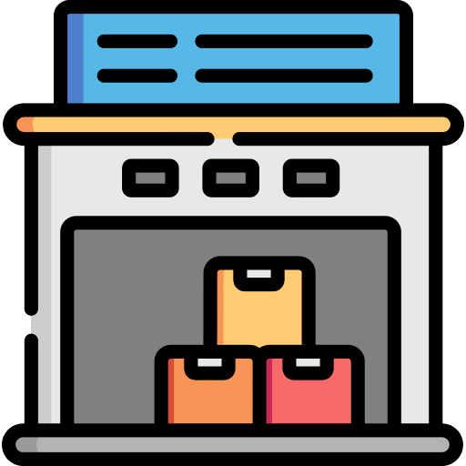 Warehouse buildings boxes shipping and delivery icon