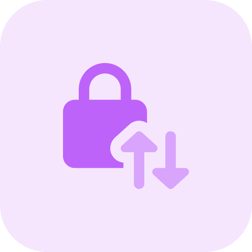 Data transfer up padlock lock icon