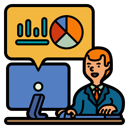 Investment businessman statistics desk icon