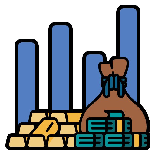 Stock market graph gold money icon