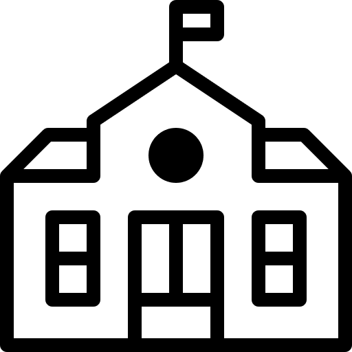 School classroom architecture and city university icon