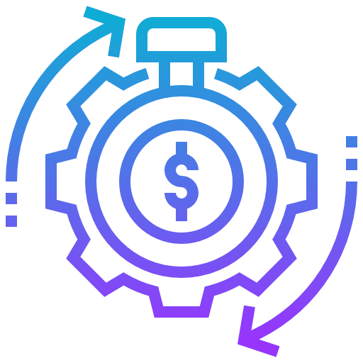 Timer time and date dollar cogwheel icon