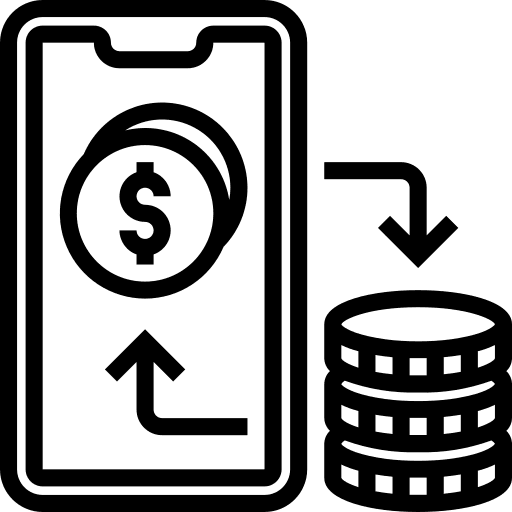 Mobile credit card business and finance coins icon