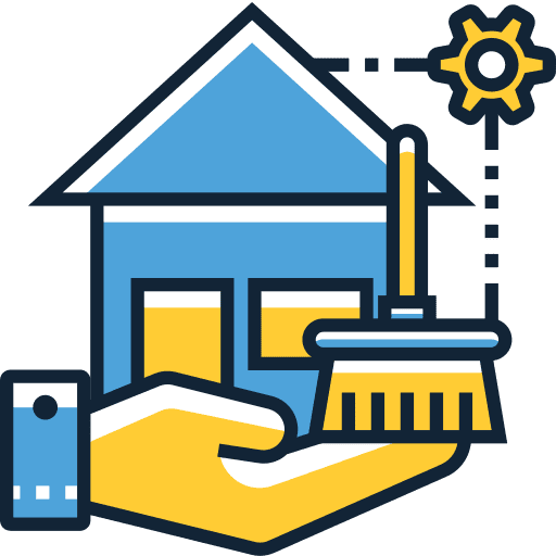 Cleaning hand architecture and city outdoor icon