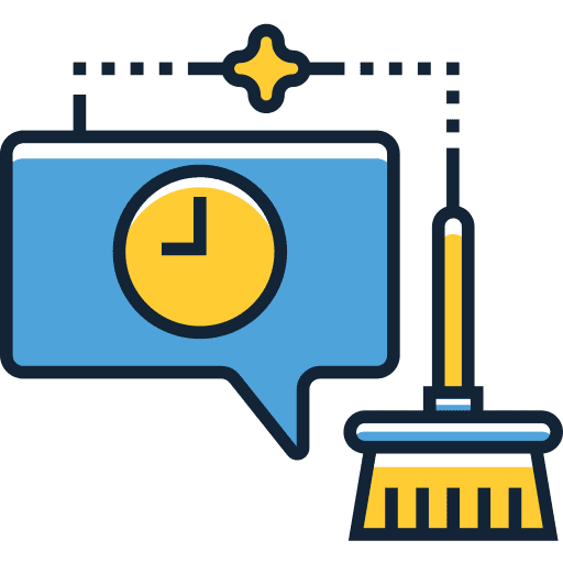 Clock sweeping broom communications icon