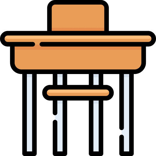 Desk teacher chair classroom icon