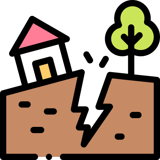 Earthquake shake houses crack icon