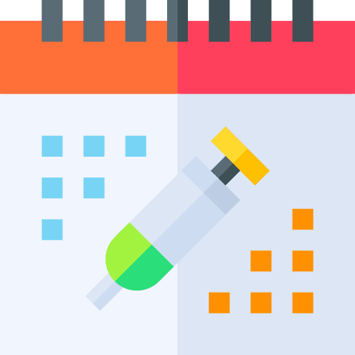 Calendar time and date vaccine syringe icon