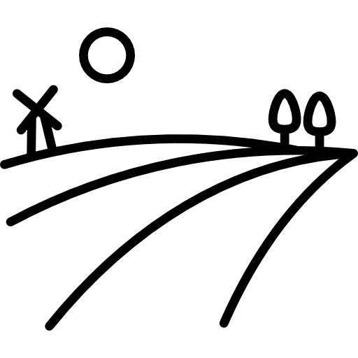 Field and windmill sun trees landscape icon