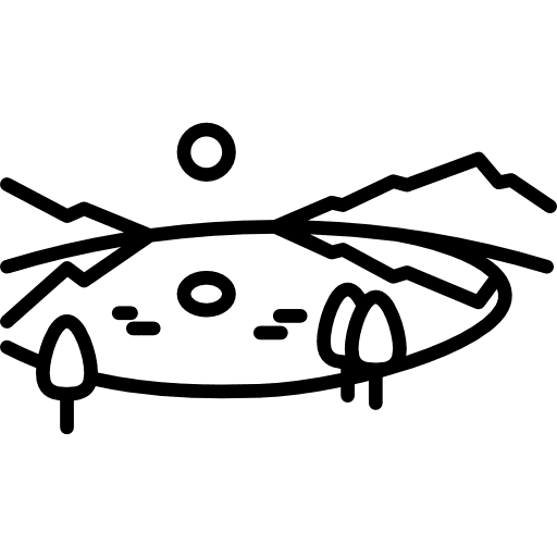 Lake mountains landscape sun icon