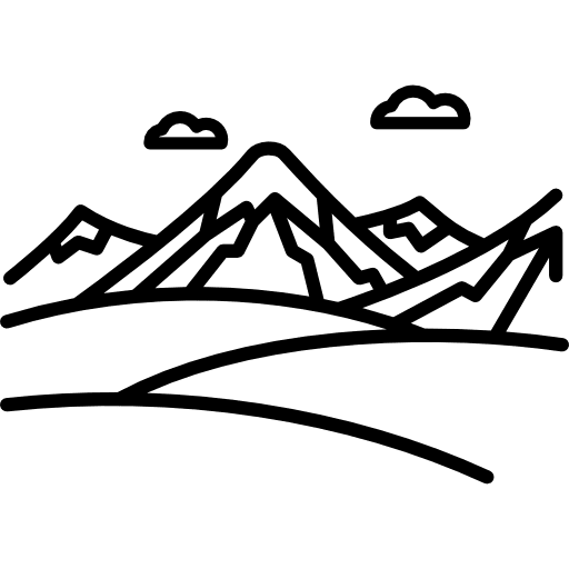 Mountains landscape clouds field icon