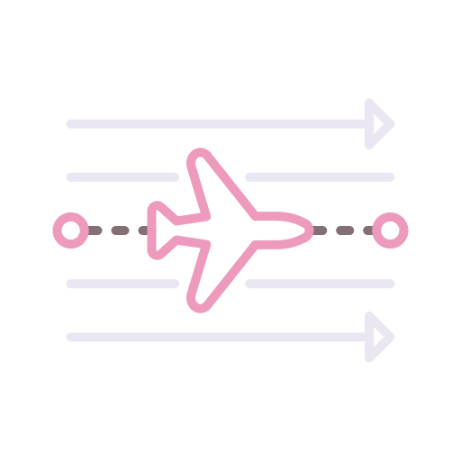 Direct flight aeroplane delay transport icon