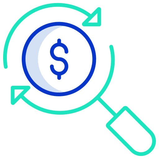 Dollar dollar magnifying glass finding icon