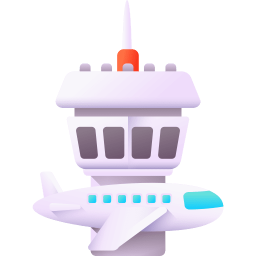 Airport tower architecture and city airport tower control tower icon