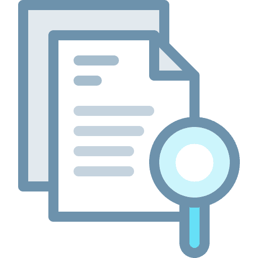Report research enquiry magnifying glass icon