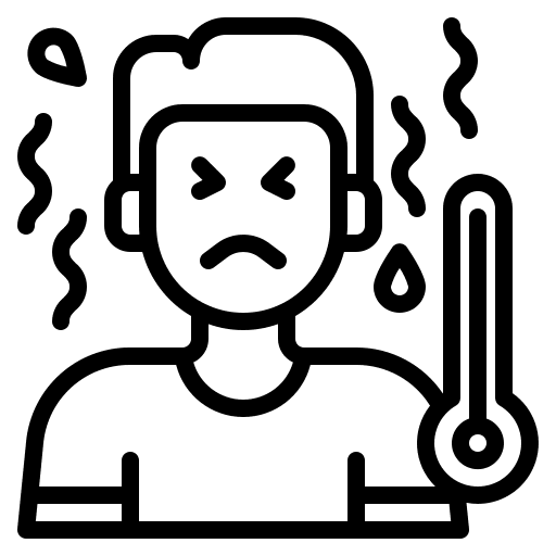 High temperatures sick person fever mercury icon