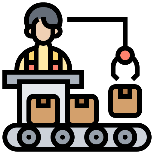 Production workers product assembly line icon