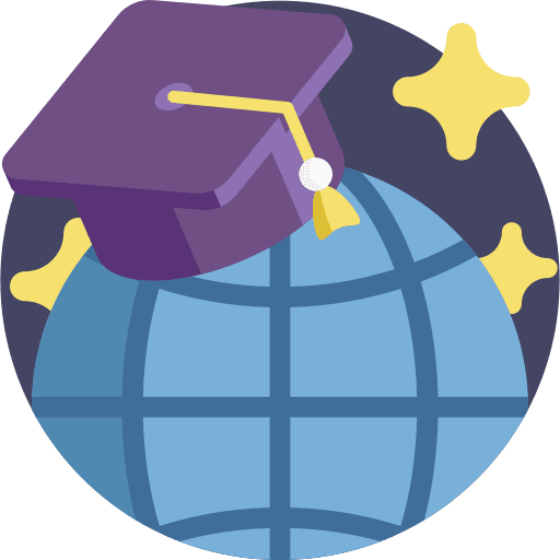 Education earth grid mortarboard digital learning icon