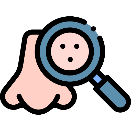 Blackhead mole magnifying glass nose icon