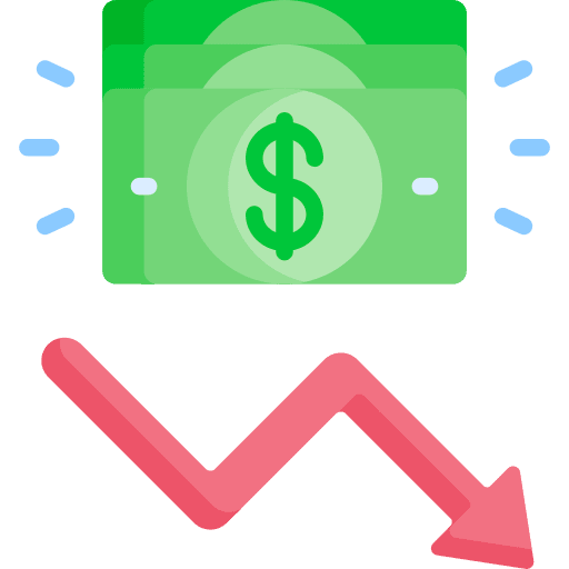 Recession down arrow business and finance crisis icon