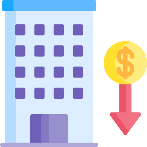 Company bankruptcy down arrow economy icon