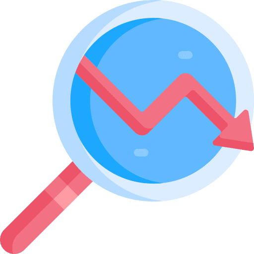 Loss loupe down arrow economy icon