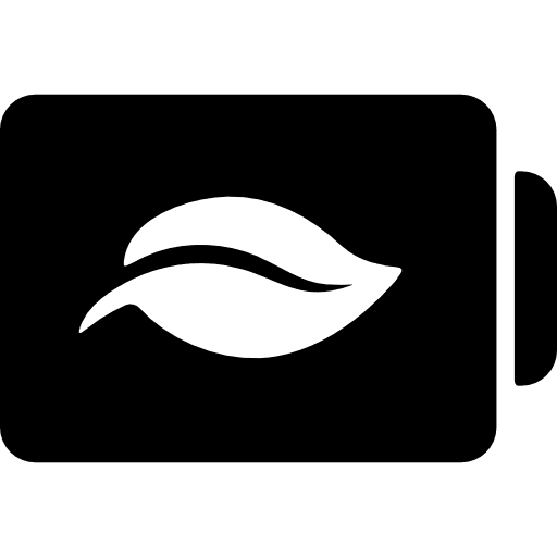 Battery status symbol with a leaf status tools leaf icon