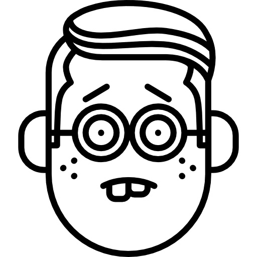 Nerd boy face eyeglasses gestures library icon