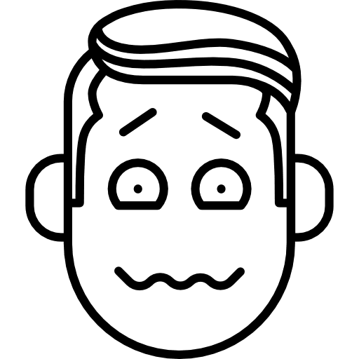 Boy face with fear dread terror gestures icon