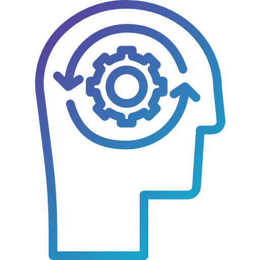 Gear thinking person head icon