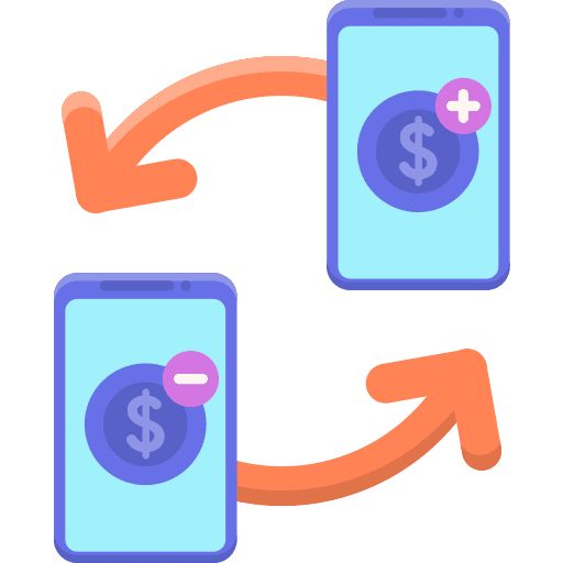 Money transfer communications mobile arrows icon