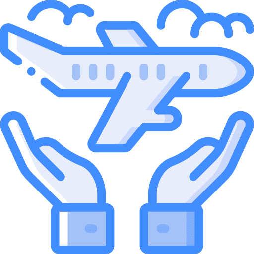 Travel insurance plane airport hands and gestures icon