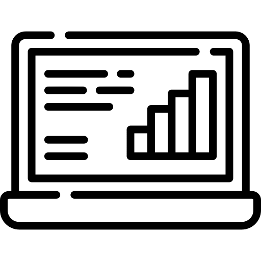 Laptop profits bar chart analytics icon