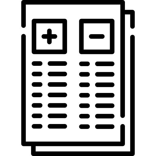 Suggestion analysis pros and cons business and finance icon