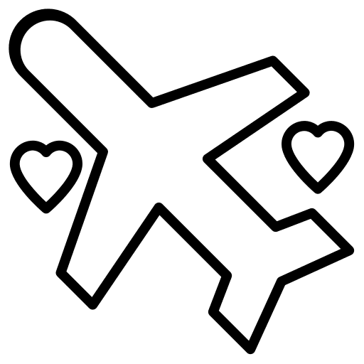 Aeroplane hearts honeymoon airplane icon